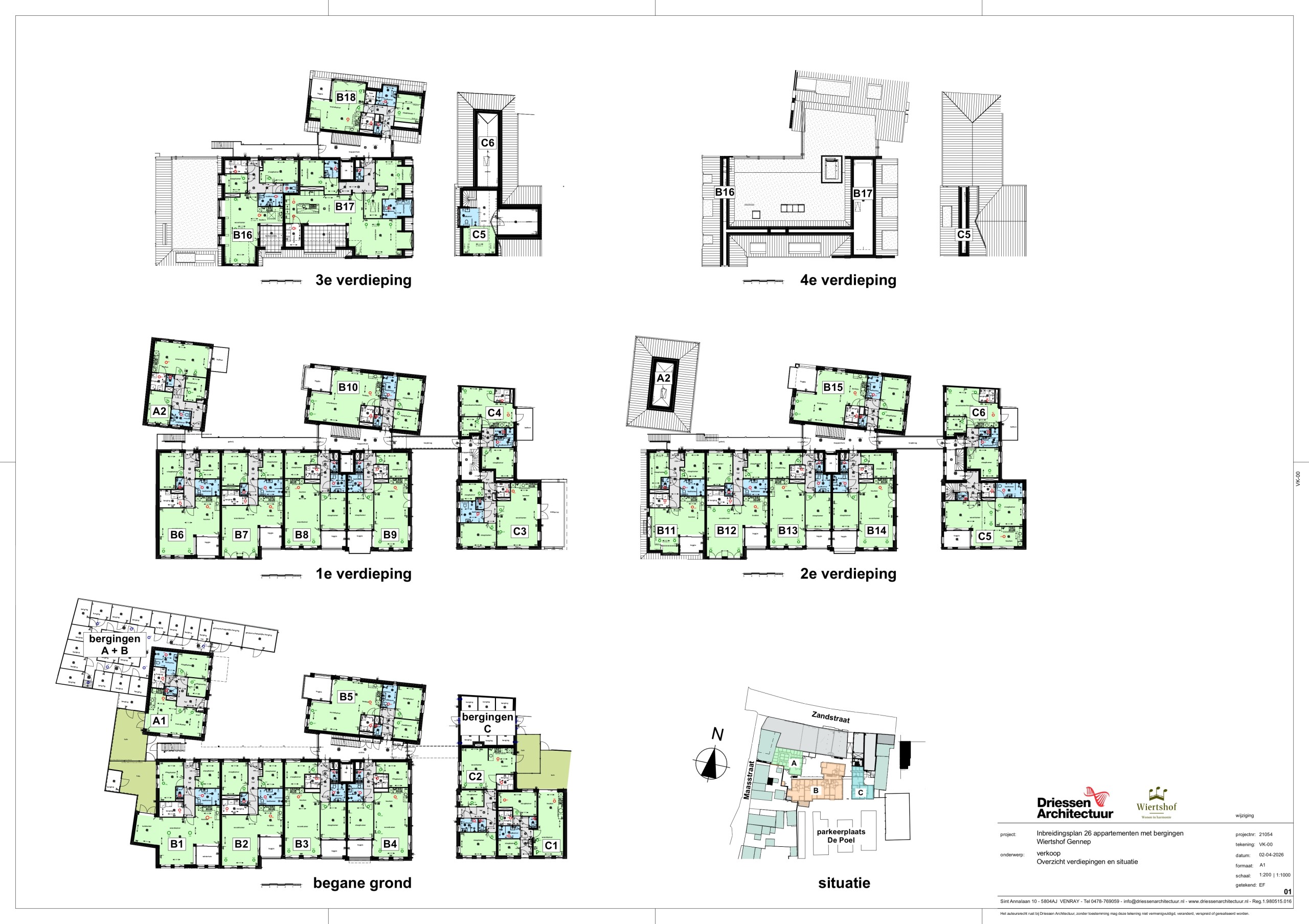 Overzicht plattegrond alle verdiepingen